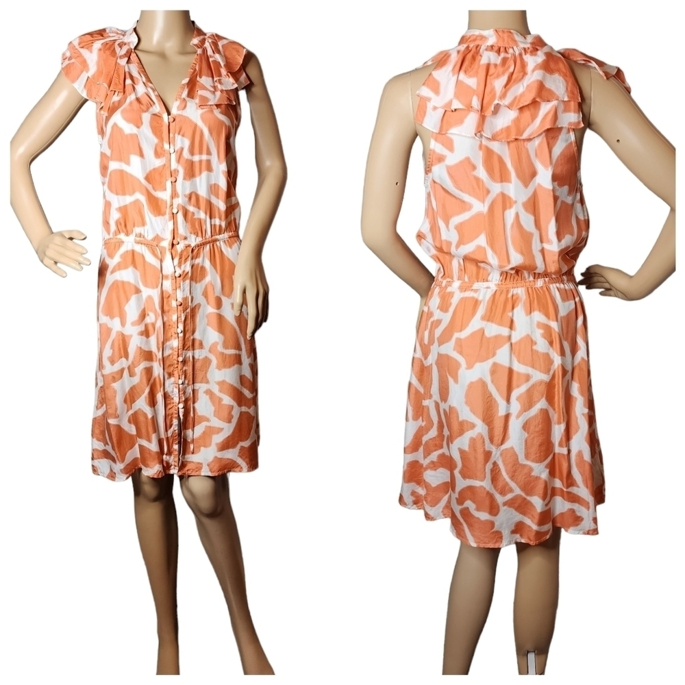 Loft 100% silk dress. Coral/white.‎  Size 2